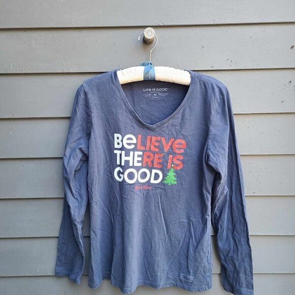 Life is Good "Believe There is Good" Navy Long Sleeve Tee size Medium - Picture 10 of 13